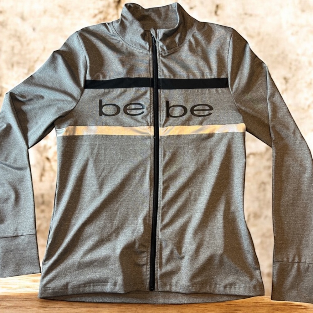 Bebe Sport Zip-Up Track Jacket Gray Black‎ Logo Size Large